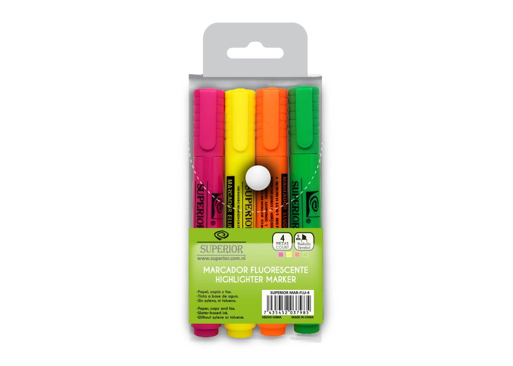 MARCADOR FLUORESCENTE PUNTA BISELADA BLISTER 4 COLOR A-V-N-R